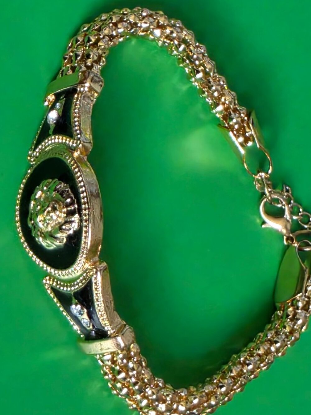 Gold-Tone Lion Medallion Statement Bracelet